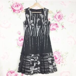 Samuel Dong Black Floral Printed Mini Dress S